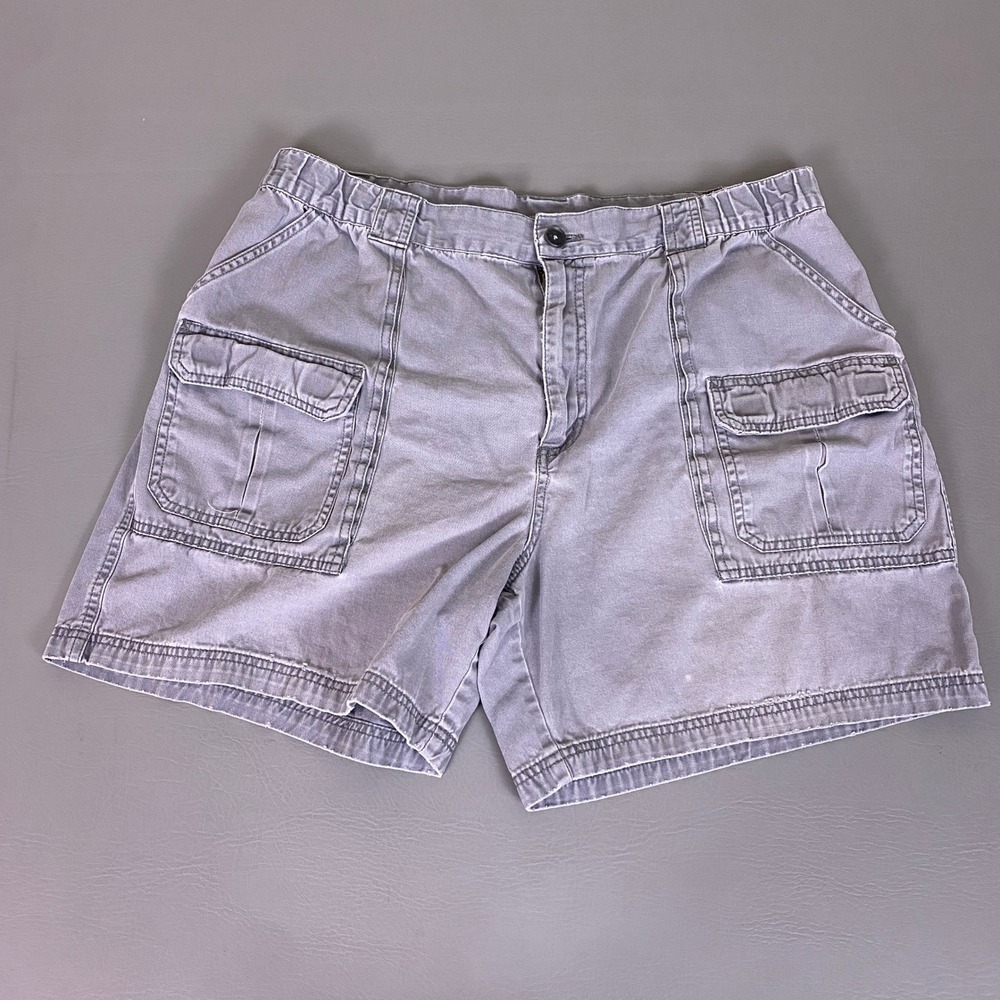 Croft & Barrow Cargo Shorts Mens Size 40 Gray Cotton Elastic Waist Utility Work*